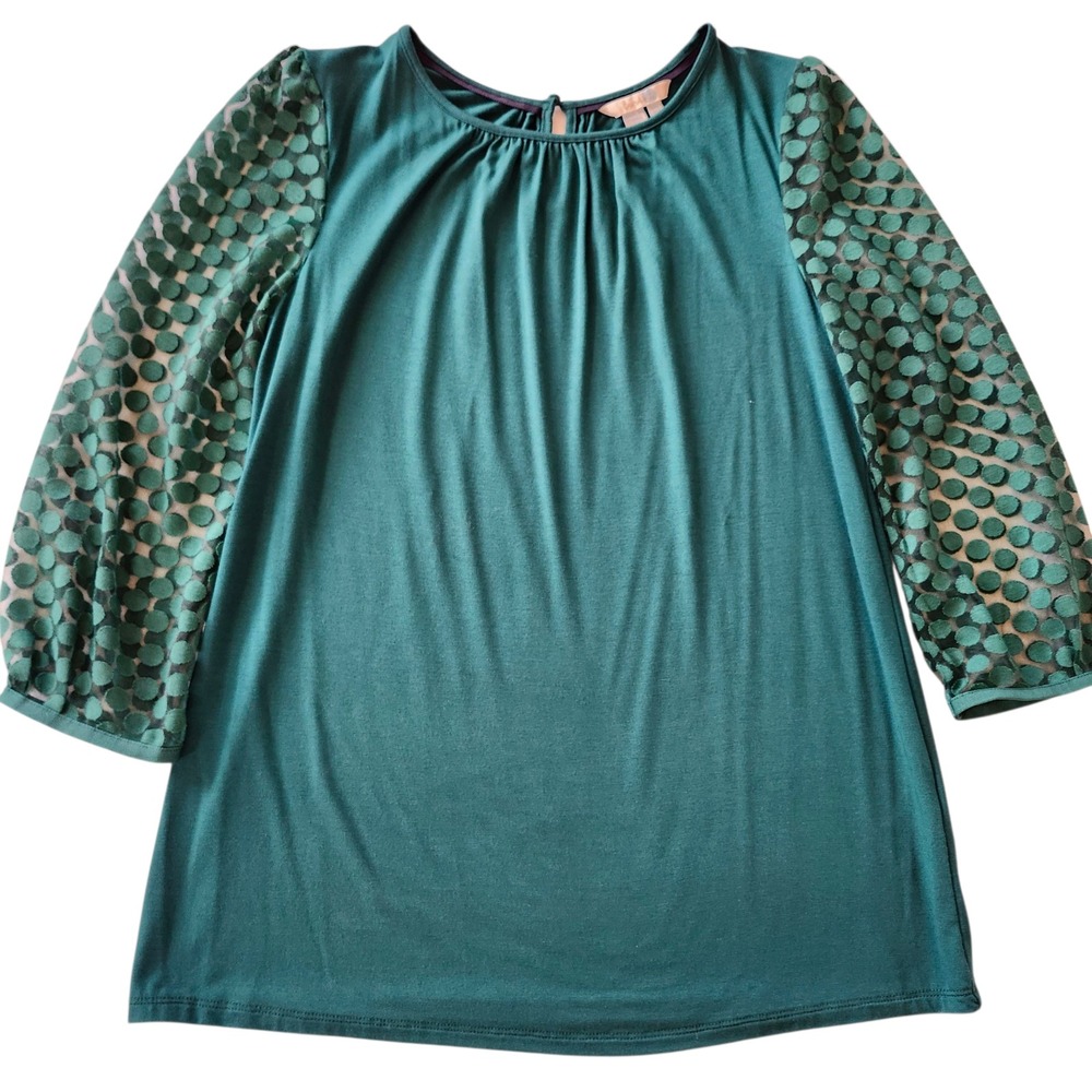 Boden Blouse Shirt Top US 4 Green Sheer Polka Dot Sleeve 3/4 Sleeve Career Party